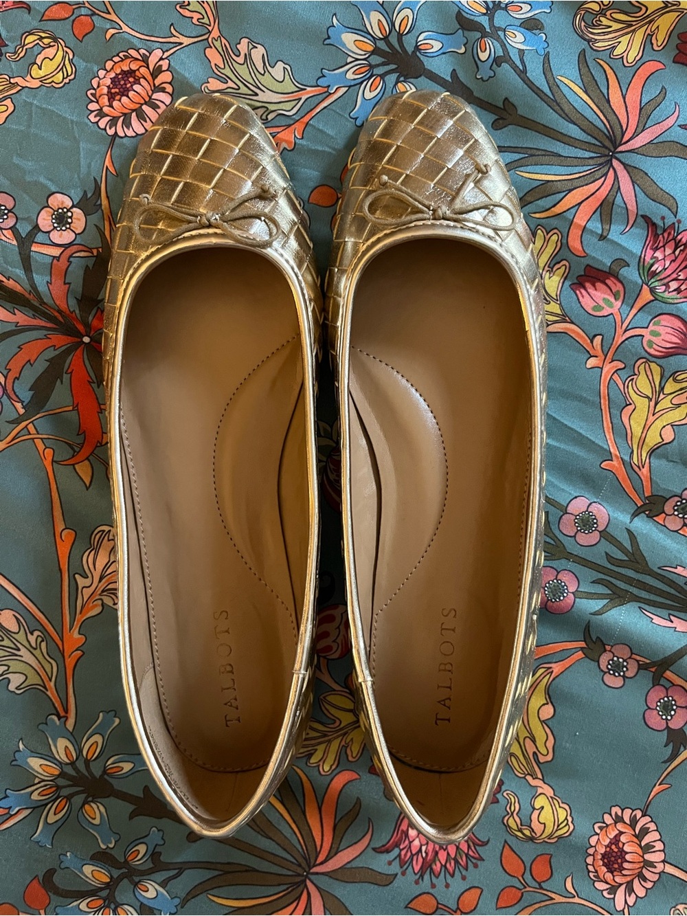 Talbots Metallic Gold Woven Bow Flats